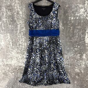 Perceptions Size XL Polka Dot Geometric Fit Flared Midi Dress Sleeveless Stretch